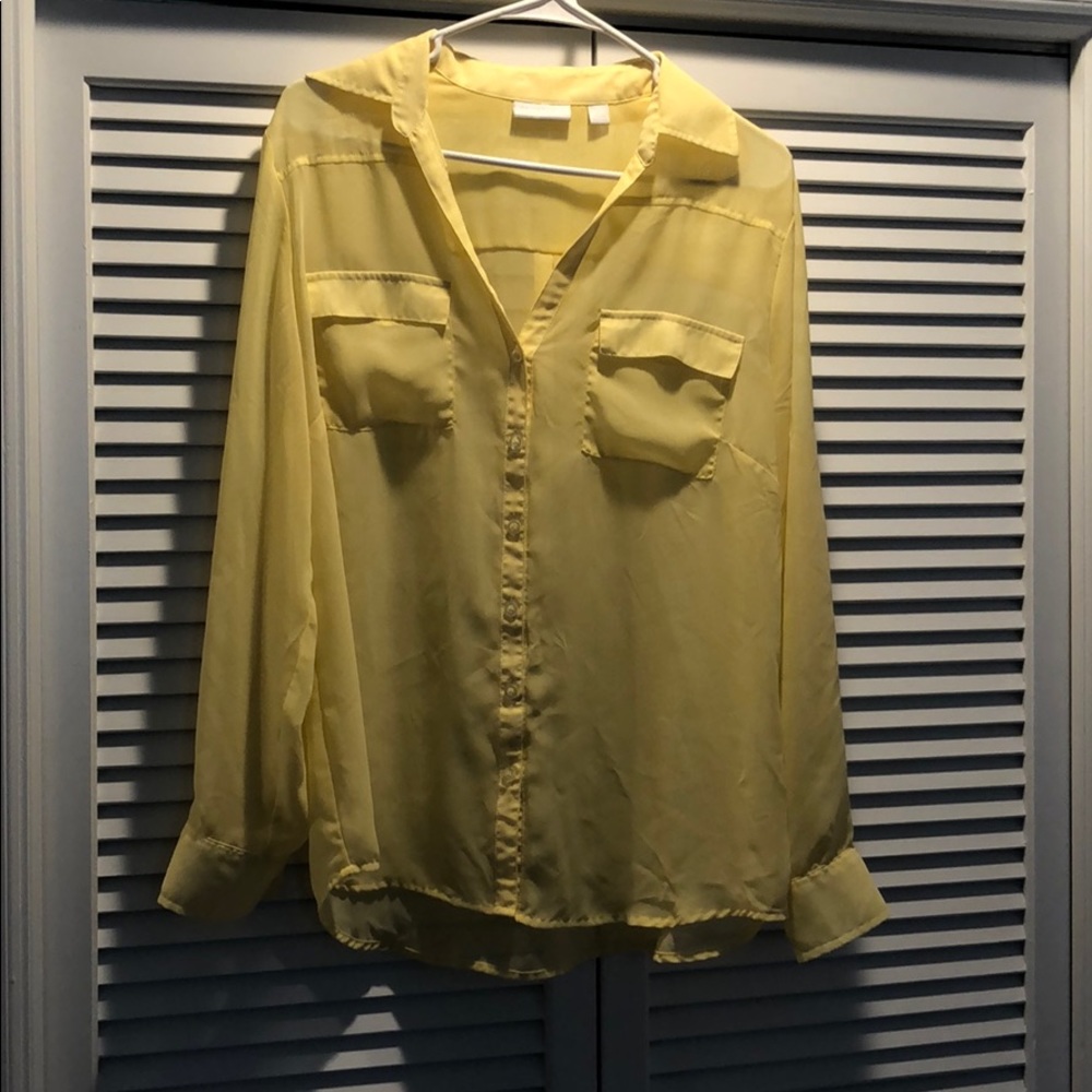 Shear yellow button up blouse